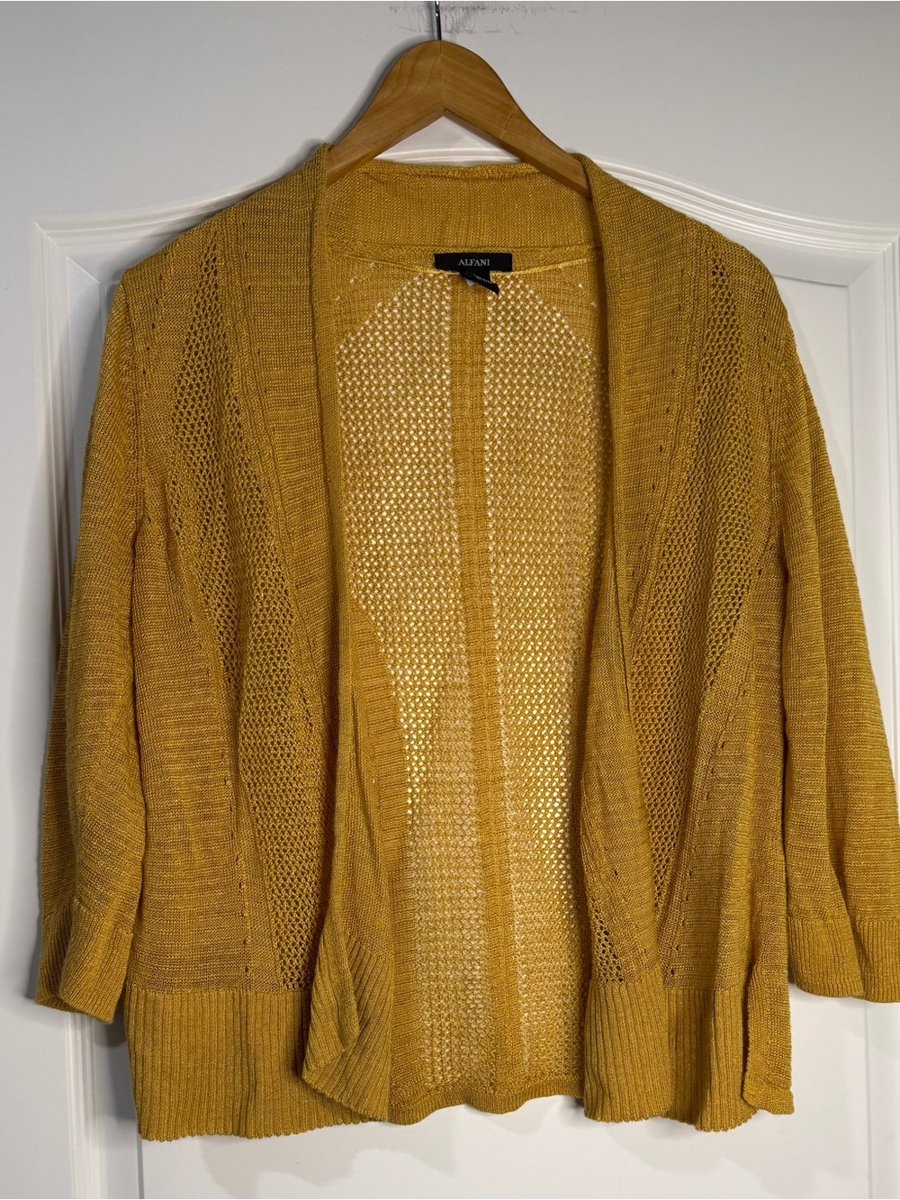 Alfani Open-Front Golden Yellow Knit Cardigan